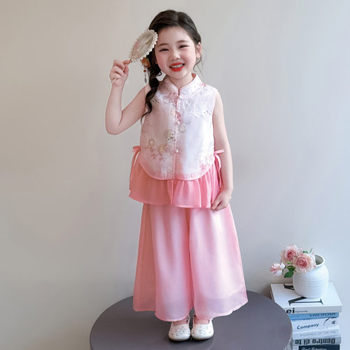 女童汉服无袖套装夏季儿童新中式唐装古装衣服国风六一演出表演服