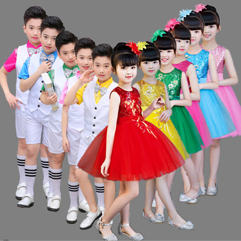 新款六一儿童演出服蓬蓬裙女童亮片纱裙幼儿园舞蹈公主裙表演礼服