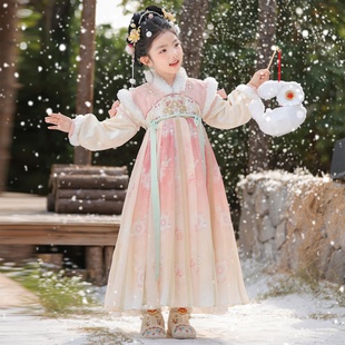 汉服女童冬装2025新款儿童古风冬季加绒连衣裙女孩国风古装公主裙