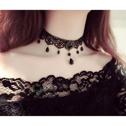 万圣节配饰恶魔之角头饰恶魔女巫COS服装道具黑色牛角项链两件套