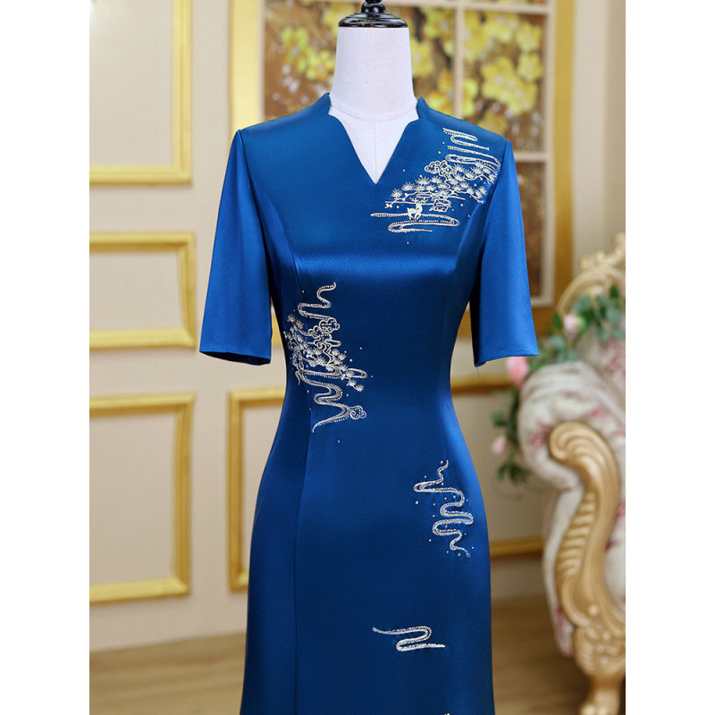 喜婆婆婚宴装婚礼妈妈礼服高贵蓝绿色2025年新款洋气年轻显瘦