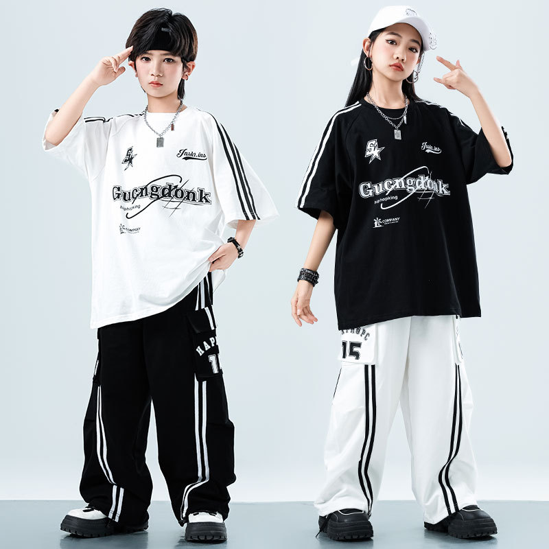 男童街舞套装夏运动会班服小学生嘻哈演出服装儿童潮服hiphop表演