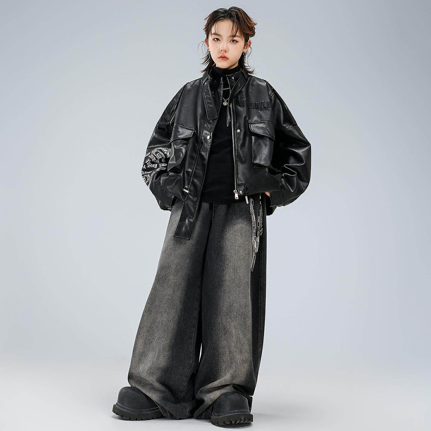 街舞儿童潮服男童hiphop长袖夹克表演服女童潮酷时髦流行舞演出服