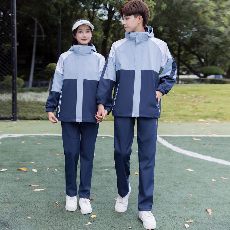中学生校服冲锋衣运动服冬季三件套高中生班服长袖加绒加厚套装
