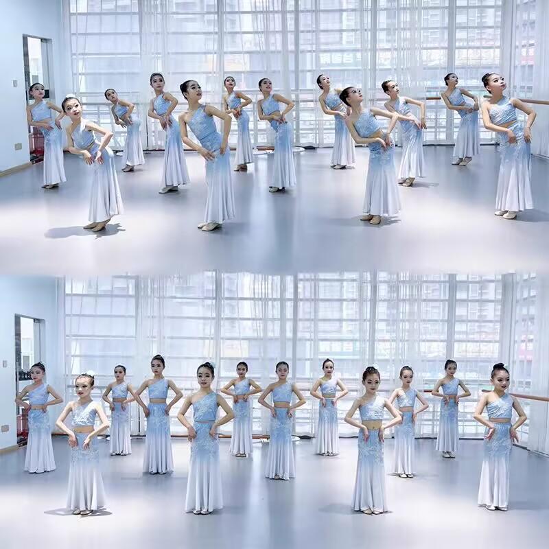 新款傣族舞蹈服儿童民族渐变舞台演出服艺考孔雀舞表演服装鱼尾裙