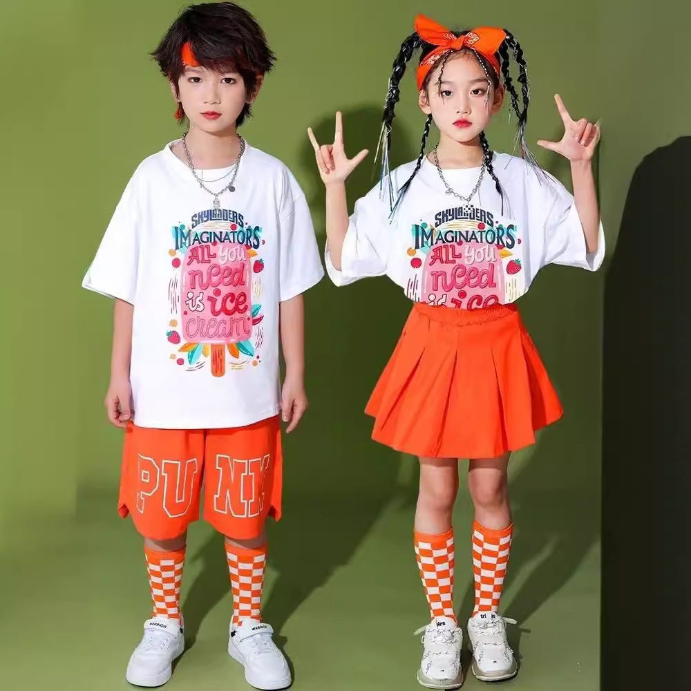 圆领短袖短裤短裙套装六一儿童啦啦队服国潮班服演出服表演服