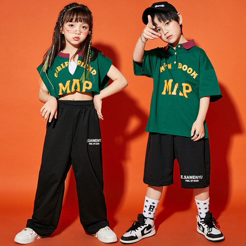 六一儿童啦啦队演出服小学生表演服polo衫街舞嘻哈潮服炸街男童装