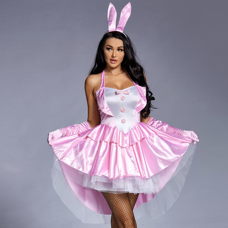 万圣节cosplay角色扮演服装欧美兔女郎Bunny Girl粉色蓬蓬燕尾裙