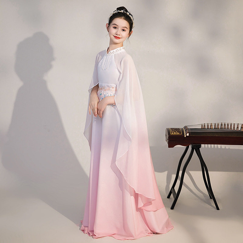 女童古筝演出服中国风超仙古琴演奏合唱服儿童古典舞艺考表演礼服