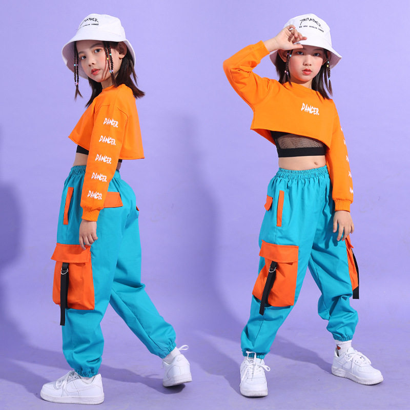 新款女童爵士舞服装儿童嘻哈街舞服露脐走秀演出服hiphop潮表演服