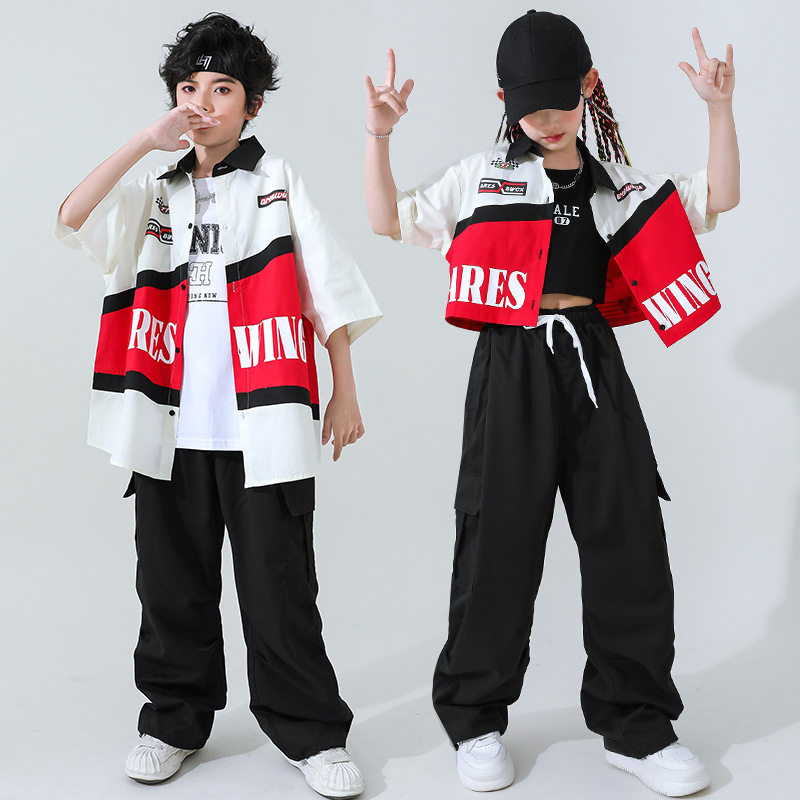 街舞儿童潮服男女童机车服套装hiphop嘻哈女童爵士舞六一表演服夏