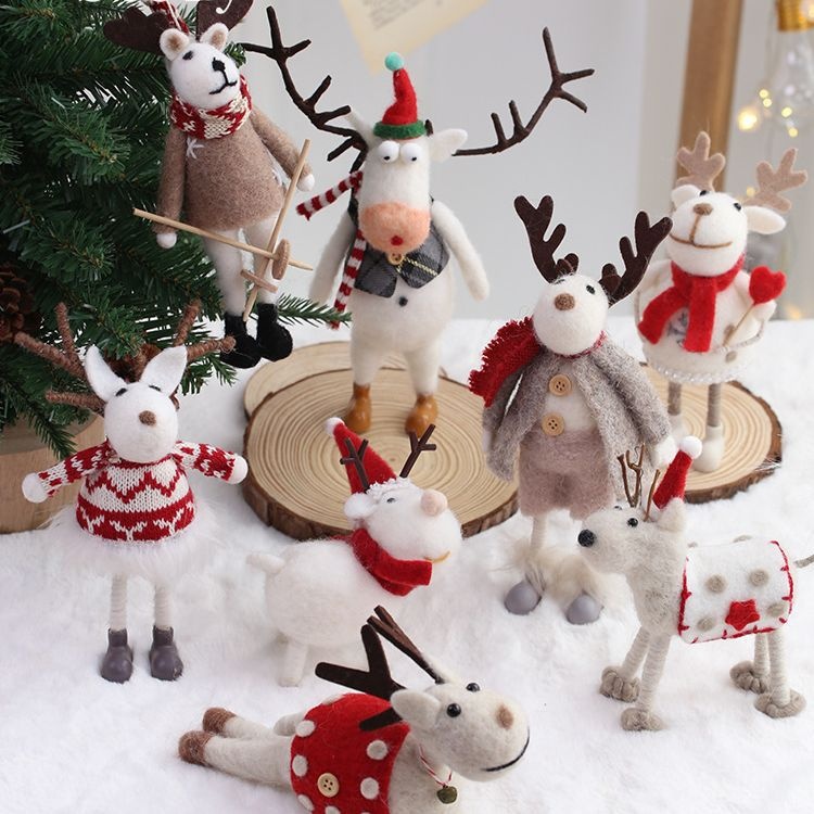 圣诞装饰礼品场景粉色咖色站号鹿小挂件节日用品装扮配件礼物