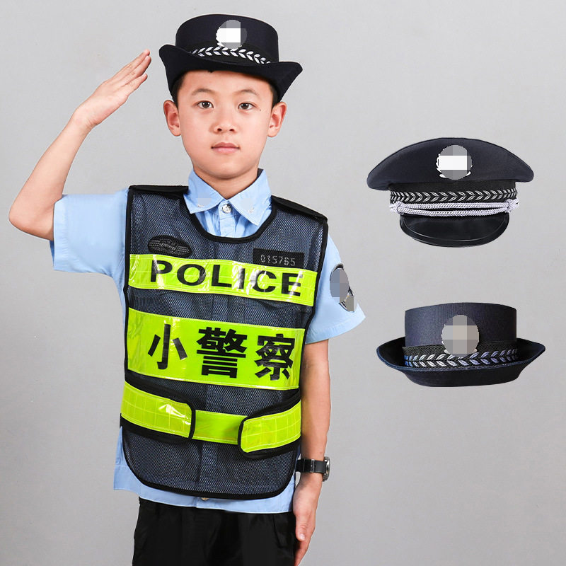 儿童交警演出服警察服交通警察角色扮演节日表演消防反光马甲批发