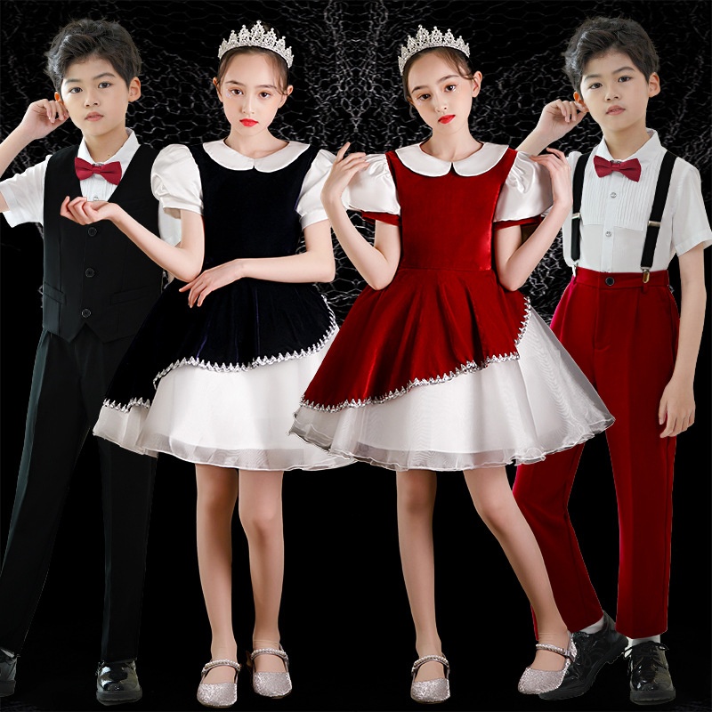 六一儿童合唱演出服中小学生诗歌朗诵比赛服装男女童公主裙表演服