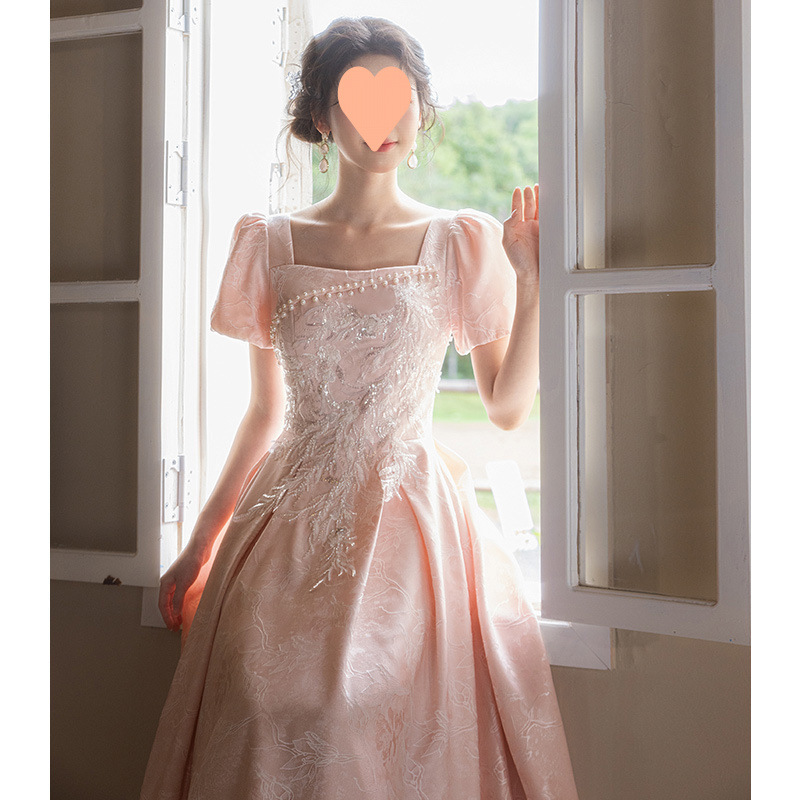 法式晚礼服女高级感方领轻奢小众高端连衣裙成人礼小个子平时
