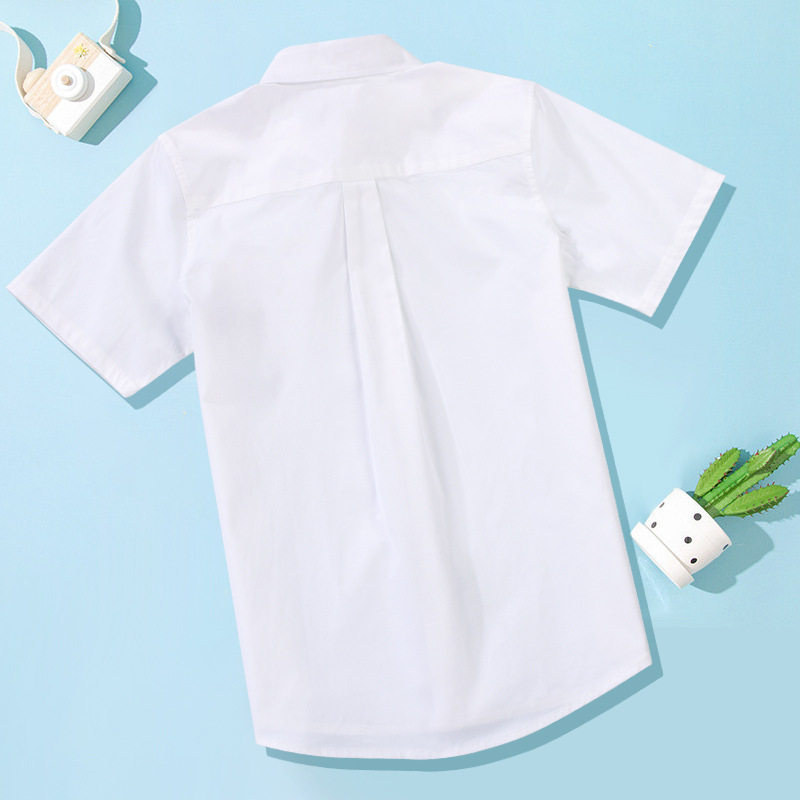 男童短袖白衬衫儿童夏季薄款白色衬衣中大童表演服小学生校服班服