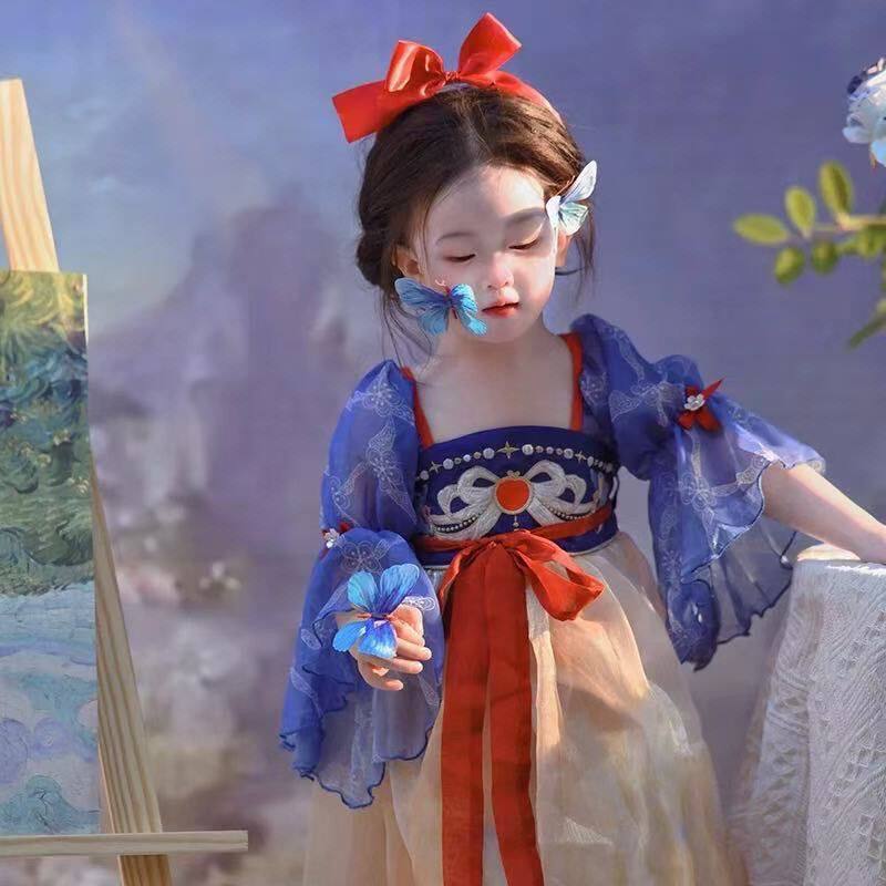 女童新款汉服白雪公主裙夏装儿童表演服女孩周岁生日礼服连衣裙