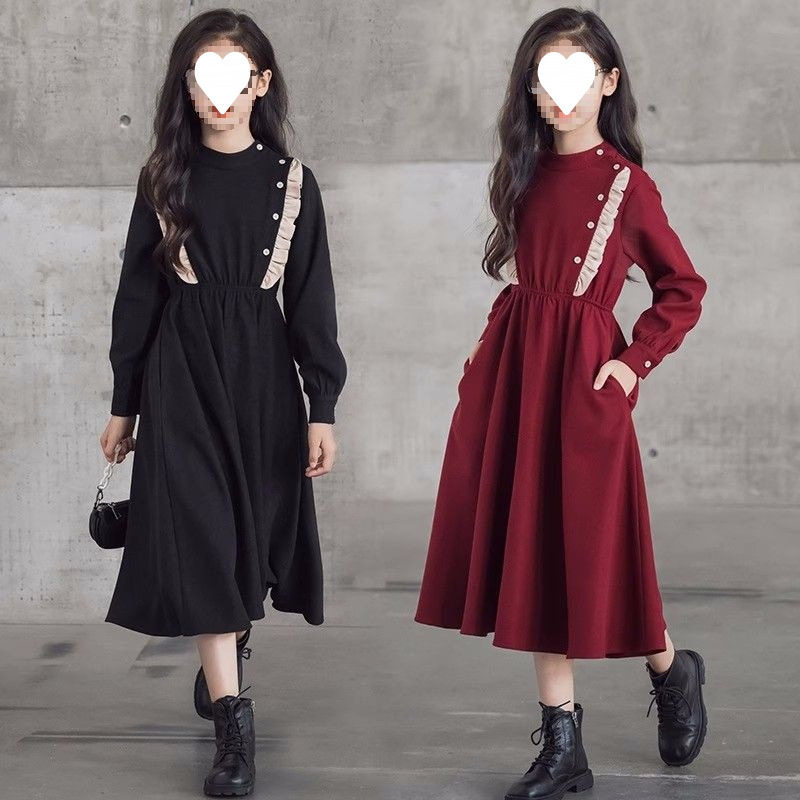 女童秋冬连衣裙2025新款洋气公主裙女孩中大儿童红色长袖加厚裙子