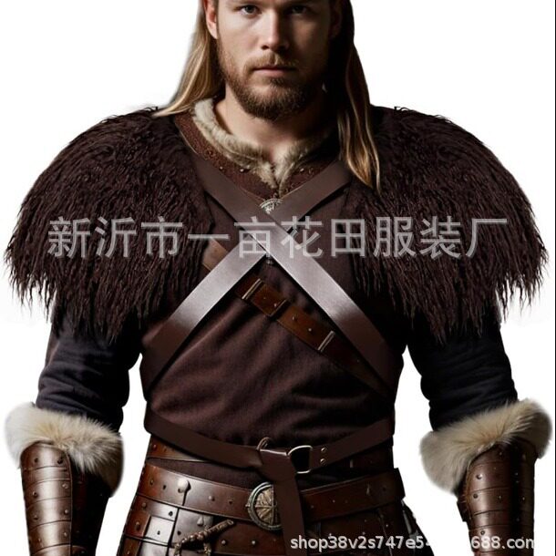 男式维京毛领披肩中世纪战士毛皮斗篷万圣节LARP冬季角色扮演服装