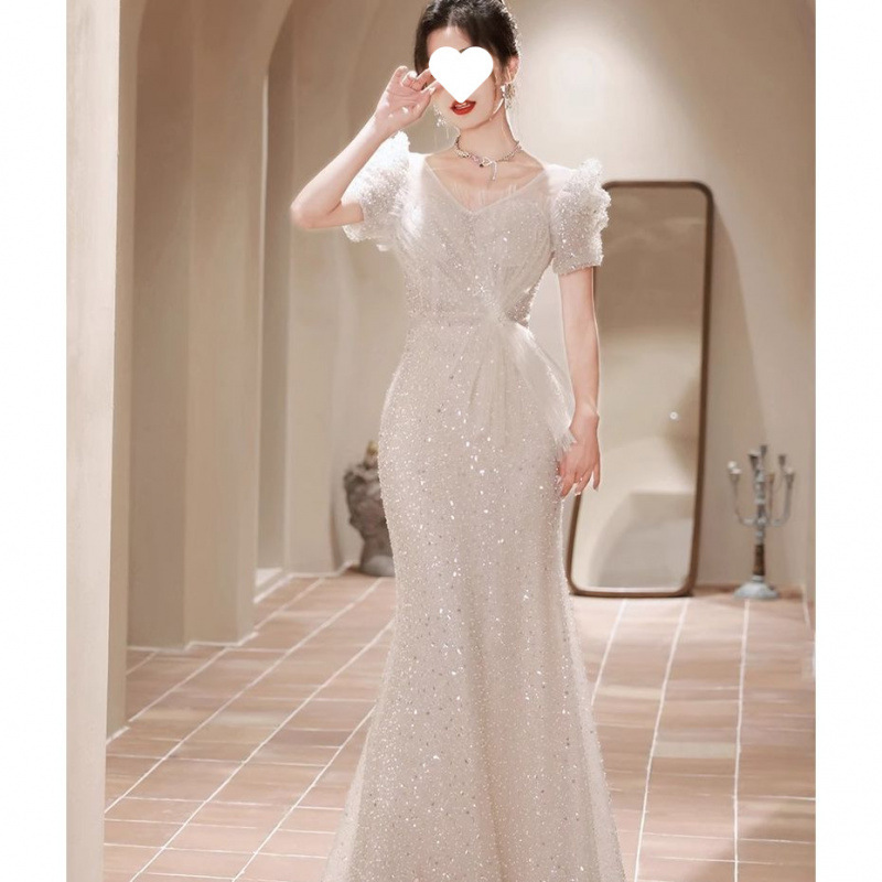 鱼尾晚礼服裙女2025新款高级感小众气质宴会订婚回门礼服连衣裙