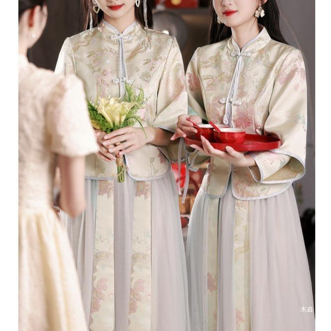 中式伴娘服2024新款国风显瘦新中式婚礼伴娘裙伴娘团礼服裙女