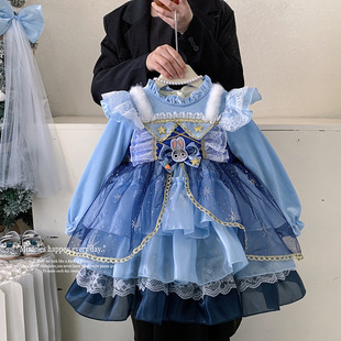 女童加绒加厚兔子警官洛丽塔公主裙冬洋气连衣裙冬季儿童生日裙子