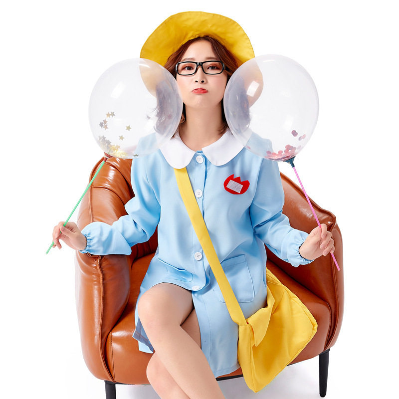 蓝色宽松日常日式休闲保育员cosplay服 万圣节亲子服装配书包微章