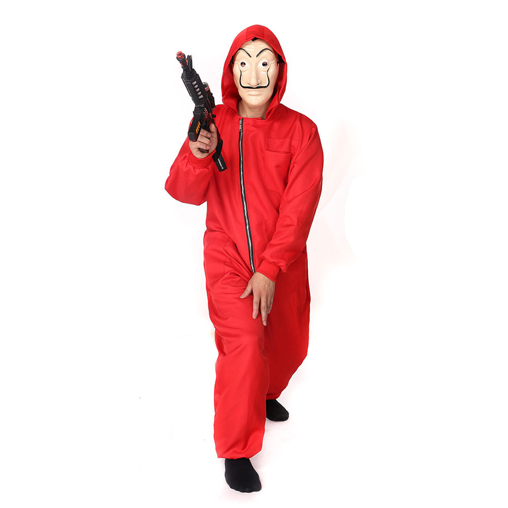 纸钞屋cos服装万圣节角色扮演达利面罩工装服红色表演服连体衣