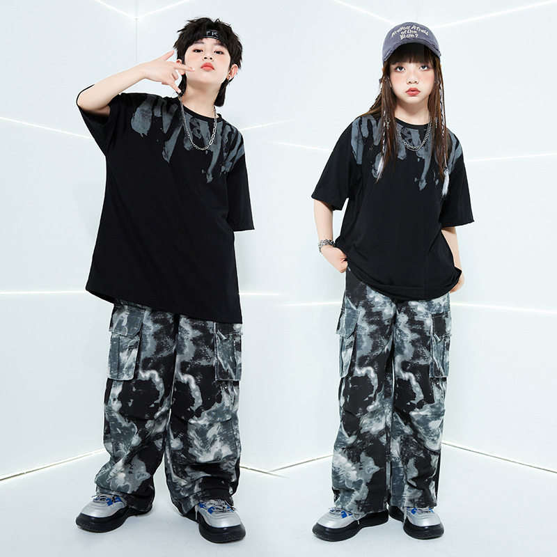 儿童街舞套装hiphop潮服潮牌T恤演出服男童嘻哈爵士女走秀表演 春