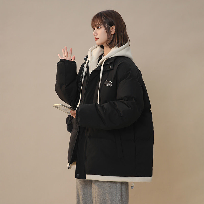 假两件棉衣女冬季新款胖mm大码加厚棉服显瘦学生宽松连帽棉袄外套