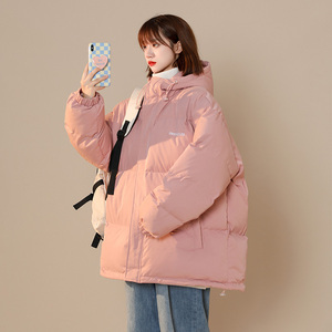 胖mm羽绒棉服女冬季宽松200斤加厚棉袄显瘦学生简约连帽棉衣外套