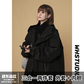 三合一加厚冲锋衣外套女秋冬胖MM大码 200斤显瘦户外宽松工装 夹克