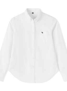 AF小鹿刺绣纯棉修身长袖衬衫女装牛津纺纯色休闲衬衣显瘦收腰百搭