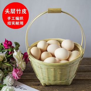 鸡蛋提篮竹编小果篮 竹制品 儿童手提篮外出拍摄道具竹提篮鸡蛋篮