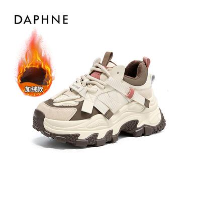 达芙妮厚底圆头老爹鞋加绒加厚