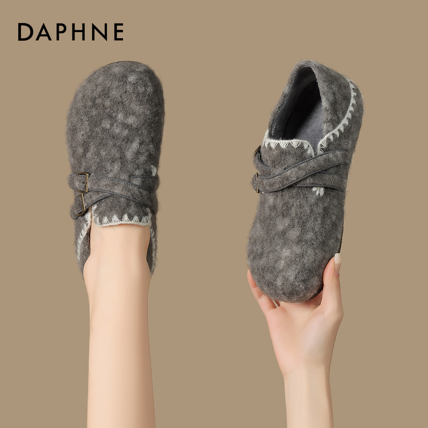 达芙妮内增高加绒勃肯鞋女款冬季保暖毛毛棉鞋雪地鞋厚底复古单鞋
