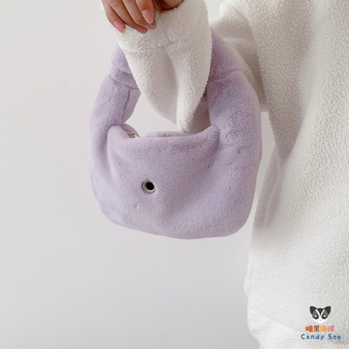 bv扣手提蜜袋鼯外带包刺绣仿兔毛