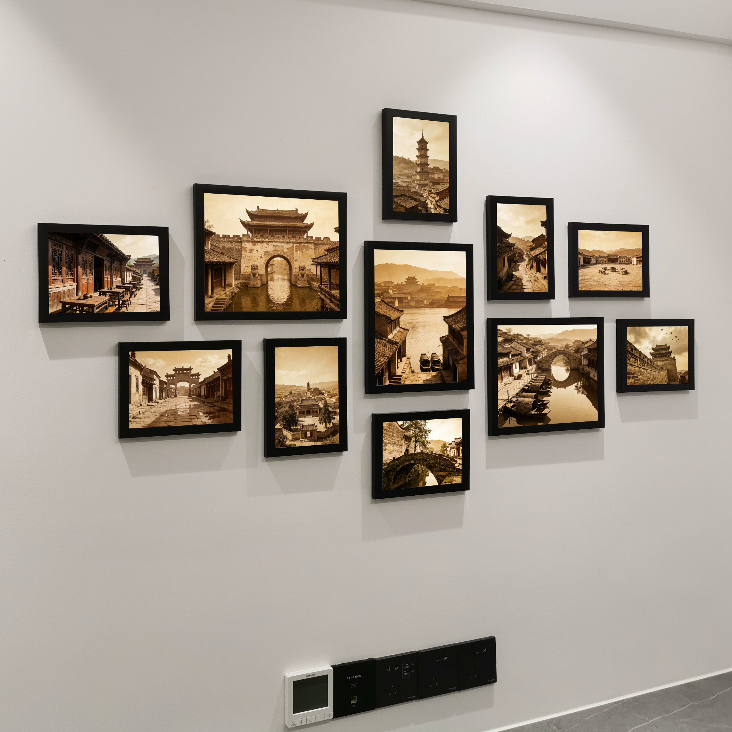 怀旧小桥流水海报挂画11框组合照片墙新中式民宿茶室墙面装饰相框,家居饰品,相框/画框,淘宝优惠券,粉丝福利购,淘宝优惠卷