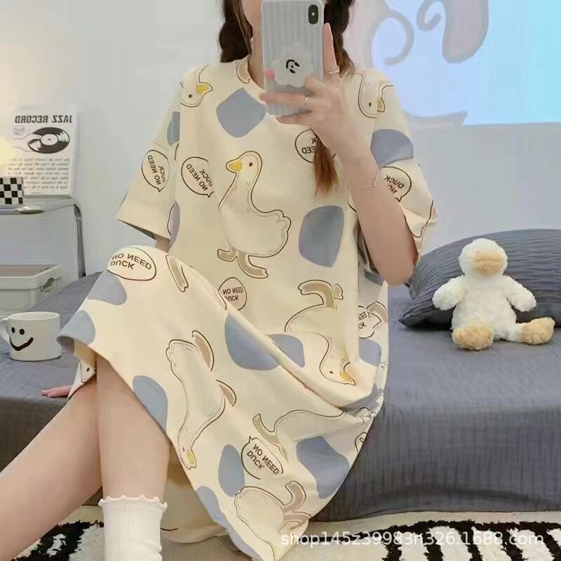 睡裙女款短袖夏季宽松大码卡通可爱学生薄款睡衣家居服网红风
