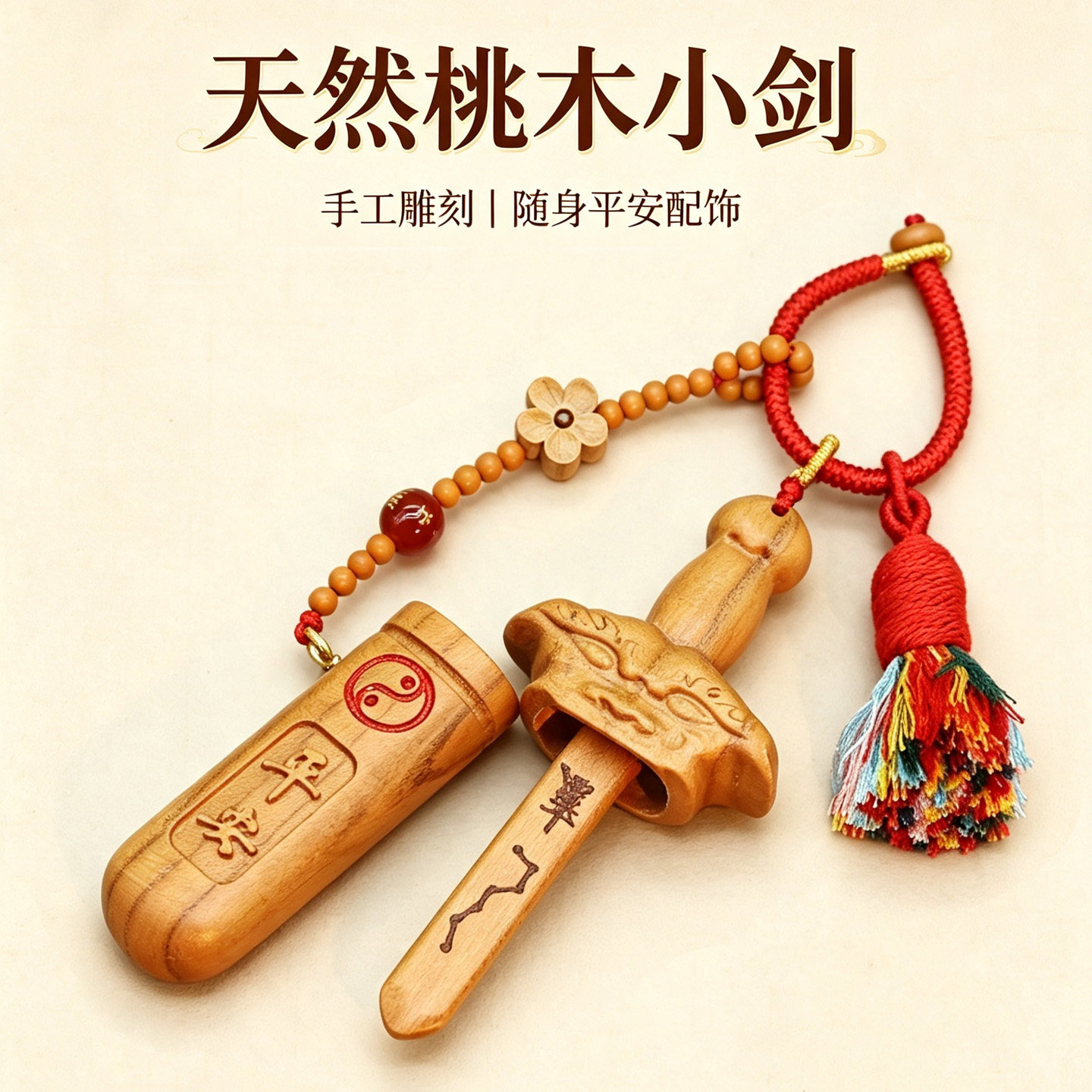 天然桃木宝剑挂件随身平安福剑可拆带剑鞘紫薇讳七星剑包挂摆件