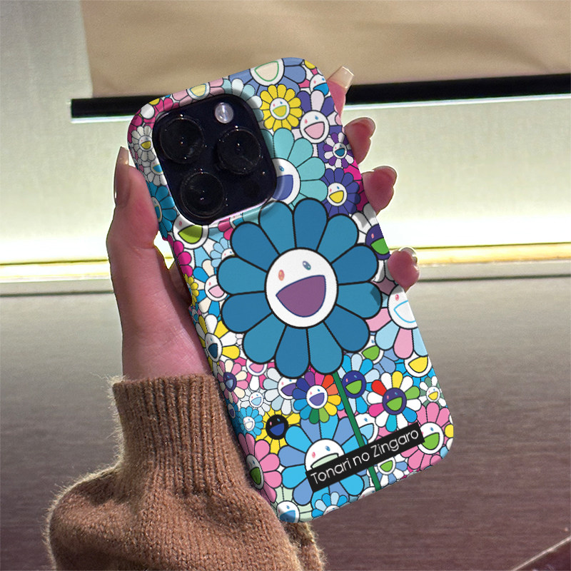 蓝色太阳花适用iPhone16ProMax手机壳15Pro半包磨砂菲林硬壳全包边苹果14ProMax个性13时尚12简约11/XR/XSMAX