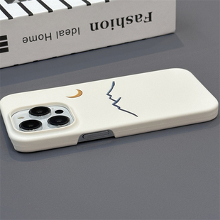 米白简约山适用iPhone14ProMax手机壳苹果13硬壳12磨砂iPhone11菲林XR/XSMAX个性保护套15PRO/16简约17PROMAX