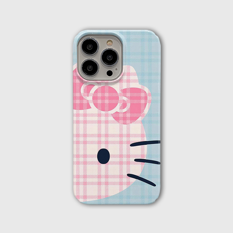 格子可爱猫适用iPhone16ProMax手机壳简约苹果15PRO个性创意14Pro新款硬壳iPhone13男女款12/11/XR/XSMAX磨砂