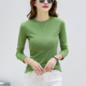小圆领纯棉长袖 百搭纯色显瘦上衣洋气打底衫 女士t恤2025秋季 新款