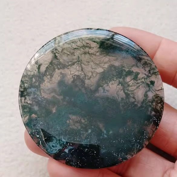 水草玛瑙片 天然原石 吊坠 绿玛瑙 手把件 观赏石 项坠