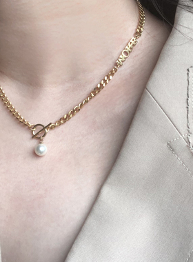 欧美风珍珠钛钢锁骨链不掉色