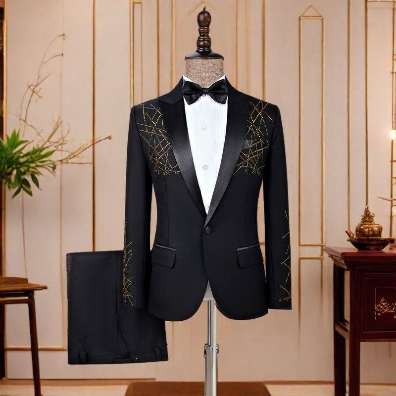 新款青年男士西服套装主持人舞台演出服修身气质晚宴结婚西装礼服