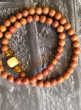 泗水砭石圆珠手链项链女士配饰红黄相间纹路天成原产地热销款