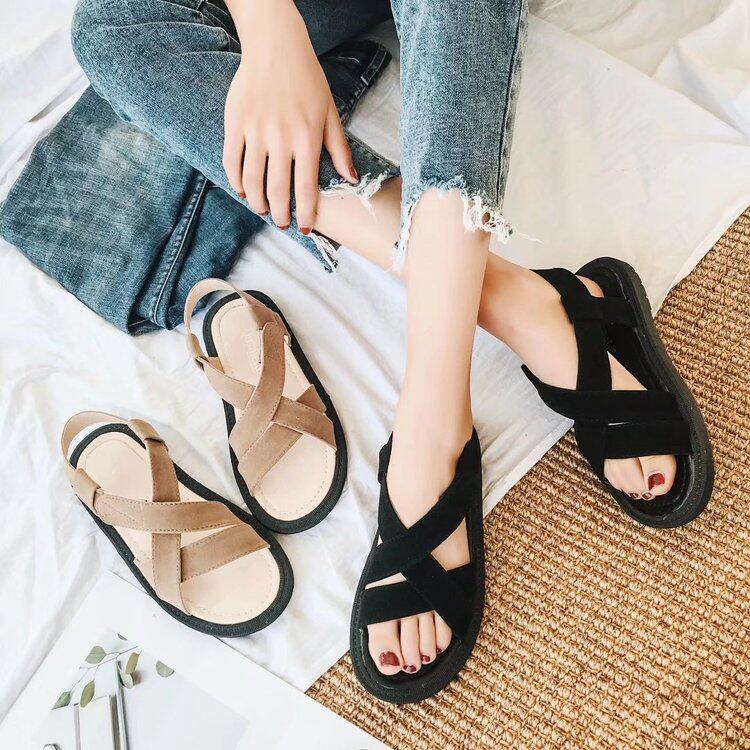 19 summer Cross-belt Retro Sandals Korean Edition Versatile student Flat bottom chic Velcro Rome shoesin the Women's Shoes, Sandals  category - from Buy2taobao.com to provide professional Taobao agent buy service