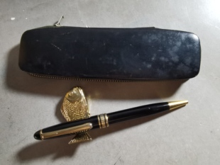 阅古斋日本回流二手全铜原子笔皮制笔袋怀旧学生练字笔圆珠笔包邮